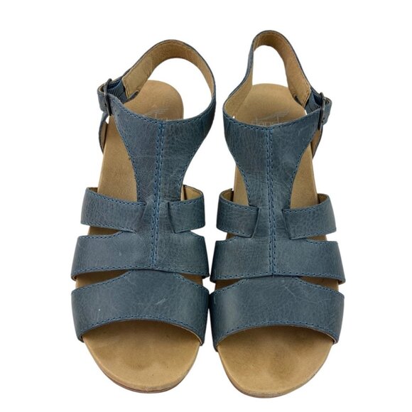 Dansko Trudy Wedge Sandals Women’s Size 40 Blue Leather Comfort Strappy Heel - Picture 2 of 15